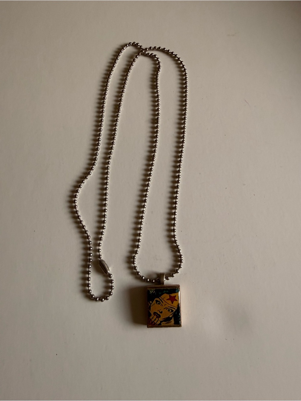 Silver Ball Chain Necklace with Wonder Woman Pendant